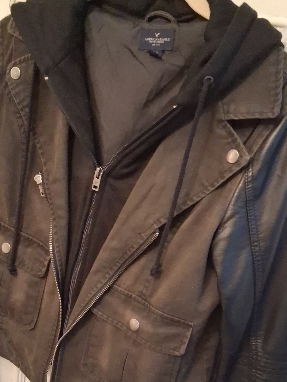 American Eagle Outfitters Olive Green Jacket with Detachable Black Hood